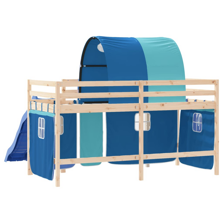 Children's Loft Bed with Tunnel, Slide & Curtains | Blue | 80x200 cm | Solid Pine Wood - Premium  from Home Treasures - Just £299.99! Shop now at Home Treasures