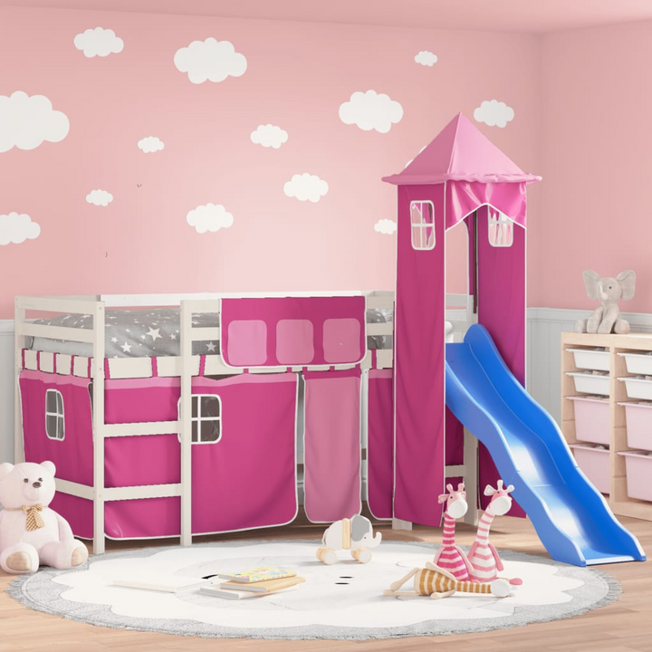 Children's Loft Bed with Tower, Pink, 90x190 cm, Single - Fun & Space-Saving - Premium  from Home Treasures - Just £337.99! Shop now at Home Treasures