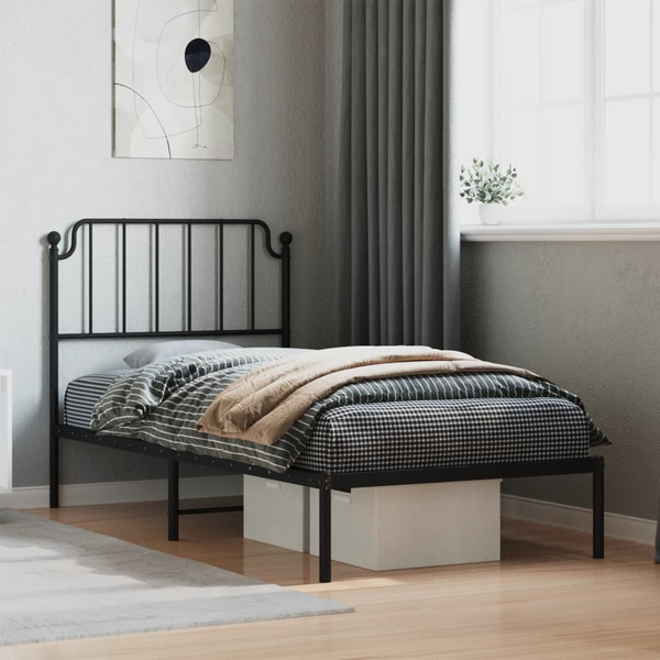 Metal Bed Frame with Headboard Black Single 90x190 cm - Sturdy & Elegant Design - Premium  from Home Treasures - Just £55.99! Shop now at Home Treasures