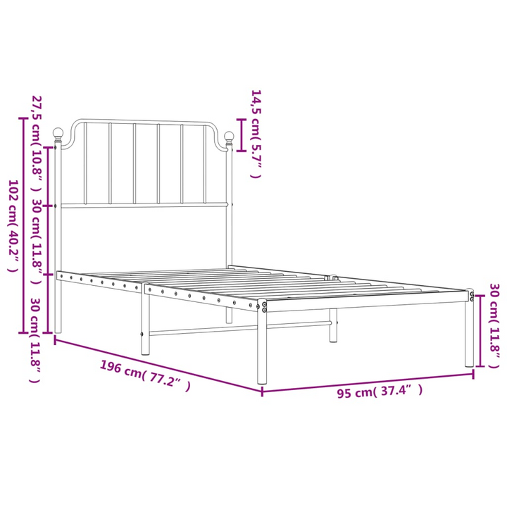 Metal Bed Frame with Headboard Black Single 90x190 cm - Sturdy & Elegant Design - Premium  from Home Treasures - Just £55.99! Shop now at Home Treasures