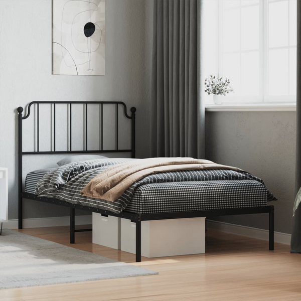 Robust Metal Bed Frame with Headboard, Black 100x200 cm – Elegant & Timeless Design - Premium  from Home Treasures - Just £65.99! Shop now at Home Treasures