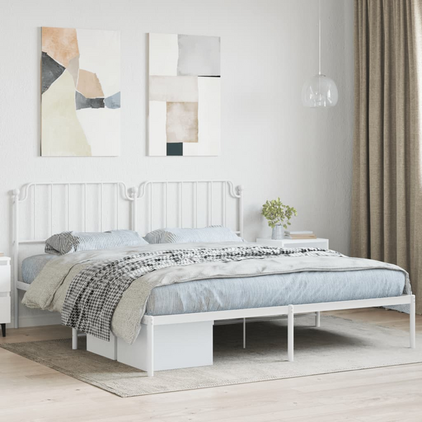 Metal Bed Frame with Headboard in White - Sturdy and Elegant 183x213 cm Bed Base - Premium  from Home Treasures - Just £99.99! Shop now at Home Treasures