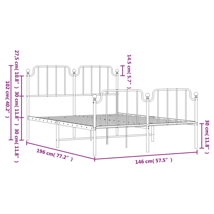 Sturdy Metal Bed Frame with Footboard - White, 140x190 cm | Classic Design & Extra Storage Space - Premium  from Home Treasures - Just £97.99! Shop now at Home Treasures