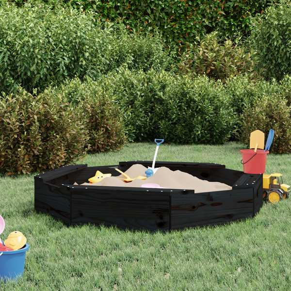 Black Octagon Sandbox with Seats - Durable Pine Wood Kids Outdoor Play Area - Premium  from Home Treasures - Just £51.99! Shop now at Home Treasures