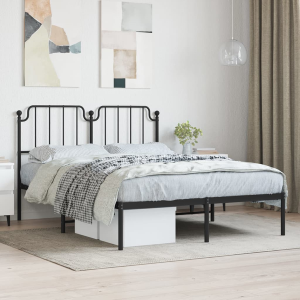 Metal Bed Frame with Headboard in Black - Double Size 135x190 cm - Elegant & Robust Design - Premium  from Home Treasures - Just £90.99! Shop now at Home Treasures