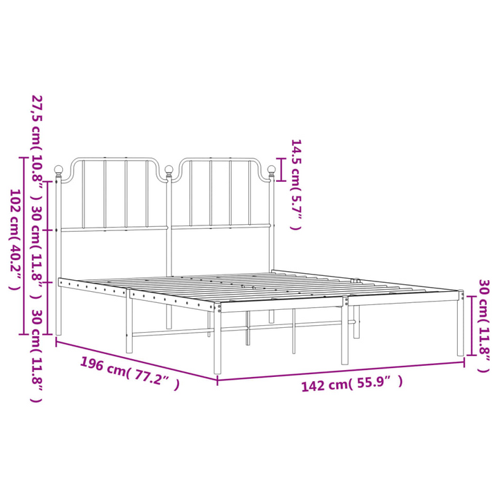 Metal Bed Frame with Headboard in Black - Double Size 135x190 cm - Elegant & Robust Design - Premium  from Home Treasures - Just £90.99! Shop now at Home Treasures