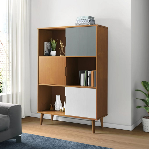 MOLDE Bookcase in Brown - Solid Pine Wood, UV Varnish Finish, Ample Storage, Scandinavian Design - Premium  from Home Treasures - Just £153.99! Shop now at Home Treasures