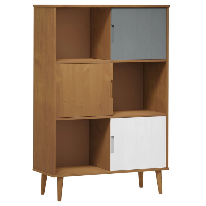 MOLDE Bookcase in Brown - Solid Pine Wood, UV Varnish Finish, Ample Storage, Scandinavian Design - Premium  from Home Treasures - Just £153.99! Shop now at Home Treasures