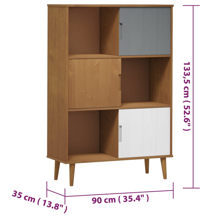 MOLDE Bookcase in Brown - Solid Pine Wood, UV Varnish Finish, Ample Storage, Scandinavian Design - Premium  from Home Treasures - Just £153.99! Shop now at Home Treasures