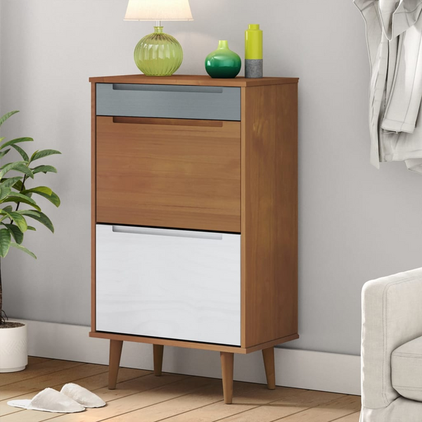 MOLDE Shoe Cabinet in Brown - Solid Pine Wood, UV Varnish, 59.5x35x103 cm, Ample Storage - Premium  from Home Treasures - Just £140.99! Shop now at Home Treasures