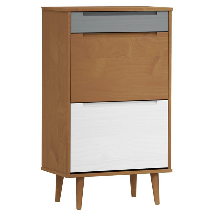 MOLDE Shoe Cabinet in Brown - Solid Pine Wood, UV Varnish, 59.5x35x103 cm, Ample Storage - Premium  from Home Treasures - Just £140.99! Shop now at Home Treasures