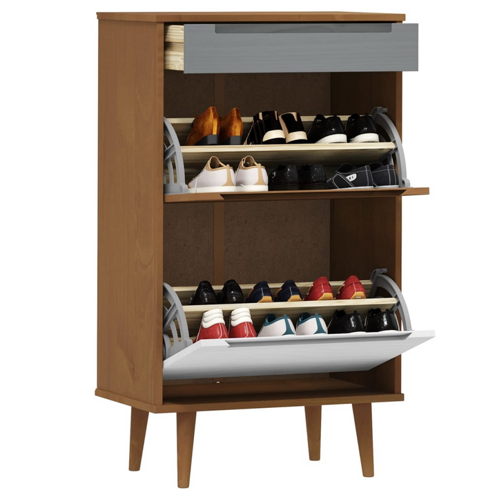 MOLDE Shoe Cabinet in Brown - Solid Pine Wood, UV Varnish, 59.5x35x103 cm, Ample Storage - Premium  from Home Treasures - Just £140.99! Shop now at Home Treasures