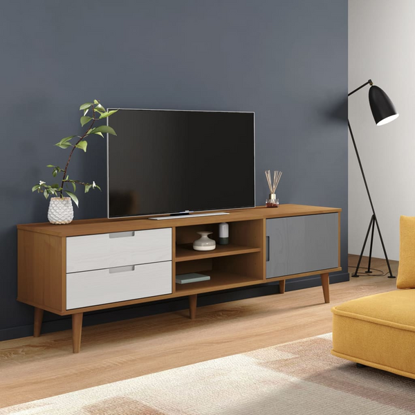 MOLDE TV Cabinet in Solid Pine Wood - 158x40x49 cm, Stylish Brown Finish with Ample Storage - Premium  from Home Treasures - Just £164.99! Shop now at Home Treasures