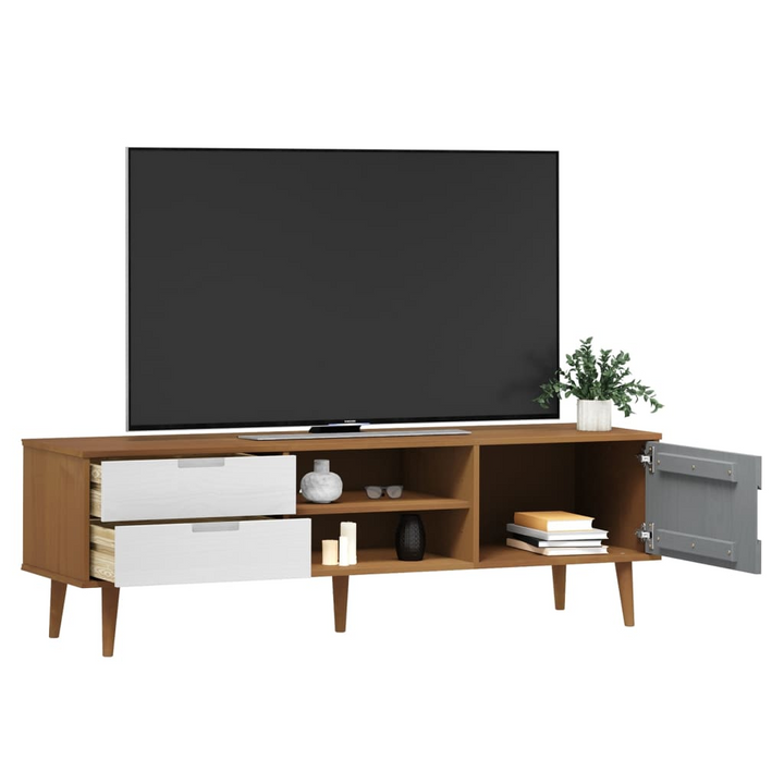 MOLDE TV Cabinet in Solid Pine Wood - 158x40x49 cm, Stylish Brown Finish with Ample Storage - Premium  from Home Treasures - Just £164.99! Shop now at Home Treasures