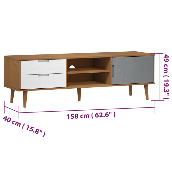 MOLDE TV Cabinet in Solid Pine Wood - 158x40x49 cm, Stylish Brown Finish with Ample Storage - Premium  from Home Treasures - Just £164.99! Shop now at Home Treasures