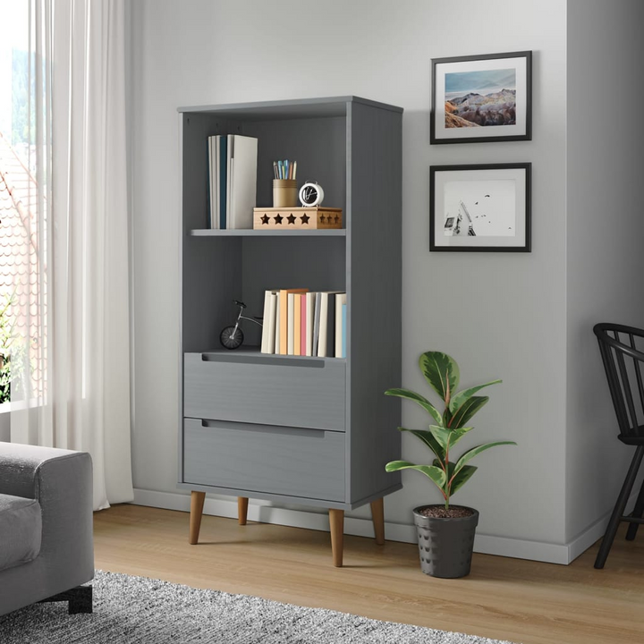 MOLDE Wooden Bookcase - Grey 60x35x133.5 cm | Solid Pine Wood | Ample Storage & Scandinavian Design - Premium  from Home Treasures - Just £111.99! Shop now at Home Treasures