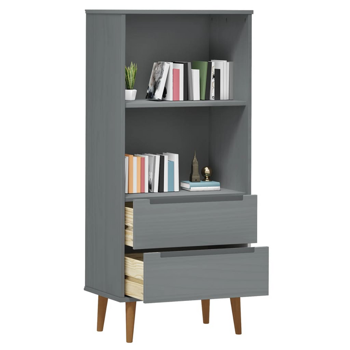 MOLDE Wooden Bookcase - Grey 60x35x133.5 cm | Solid Pine Wood | Ample Storage & Scandinavian Design - Premium  from Home Treasures - Just £111.99! Shop now at Home Treasures