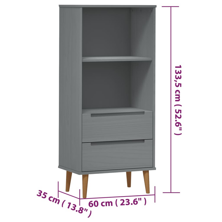 MOLDE Wooden Bookcase - Grey 60x35x133.5 cm | Solid Pine Wood | Ample Storage & Scandinavian Design - Premium  from Home Treasures - Just £111.99! Shop now at Home Treasures