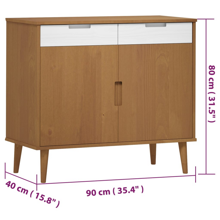 MOLDE Sideboard in Brown 90x40x80 cm | Solid Pine Wood | Scandinavian Design Cabinet with Ample Storage - Premium  from Home Treasures - Just £103.99! Shop now at Home Treasures