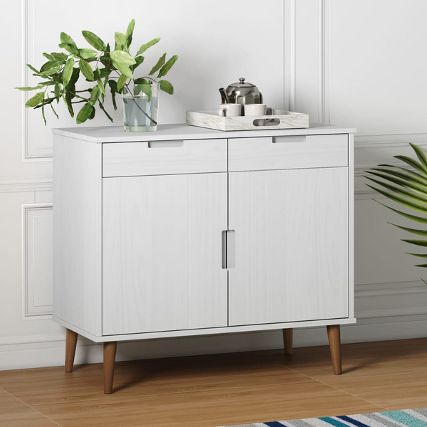 MOLDE Sideboard in White 90x40x80 cm - Stylish Solid Pine Wood Cabinet with UV Varnish Finish and Ample Storage - Premium  from Home Treasures - Just £158.99! Shop now at Home Treasures