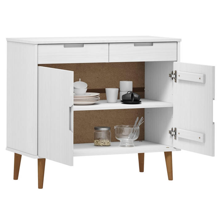 MOLDE Sideboard in White 90x40x80 cm - Stylish Solid Pine Wood Cabinet with UV Varnish Finish and Ample Storage - Premium  from Home Treasures - Just £158.99! Shop now at Home Treasures