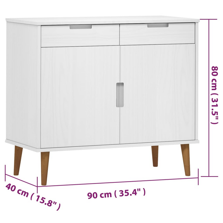 MOLDE Sideboard in White 90x40x80 cm - Stylish Solid Pine Wood Cabinet with UV Varnish Finish and Ample Storage - Premium  from Home Treasures - Just £158.99! Shop now at Home Treasures