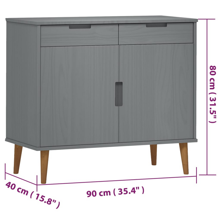 MOLDE Grey Sideboard 90x40x80 cm - Solid Pine Wood Storage Cabinet with UV Varnish Finish - Premium  from Home Treasures - Just £169.99! Shop now at Home Treasures