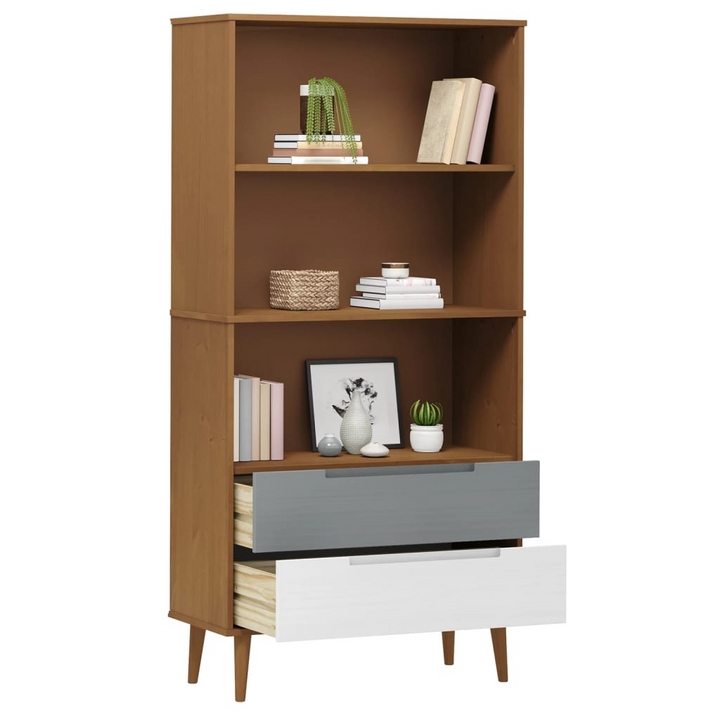 MOLDE Solid Pine Wood Bookcase in Brown - 85x35x170.5 cm | Scandinavian Design | Ample Storage | UV Varnish Finish - Premium  from Home Treasures - Just £105.99! Shop now at Home Treasures