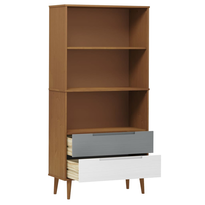 MOLDE Solid Pine Wood Bookcase in Brown - 85x35x170.5 cm | Scandinavian Design | Ample Storage | UV Varnish Finish - Premium  from Home Treasures - Just £105.99! Shop now at Home Treasures