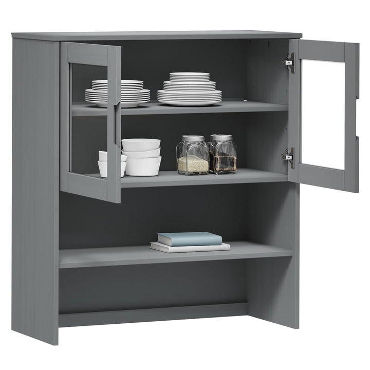 MOLDE Highboard Top in Grey - Solid Pine Wood, Glass Doors, 90x35x100 cm - Premium  from Home Treasures - Just £169.99! Shop now at Home Treasures