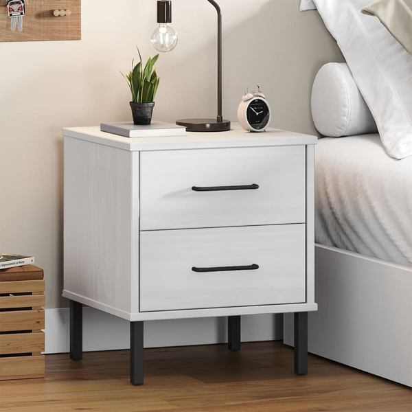 OSLO Solid Pine Wood Bedside Cabinet with Metal Legs in White, 2 Drawers | Stylish & Functional Furniture - Premium  from Home Treasures - Just £76.99! Shop now at Home Treasures