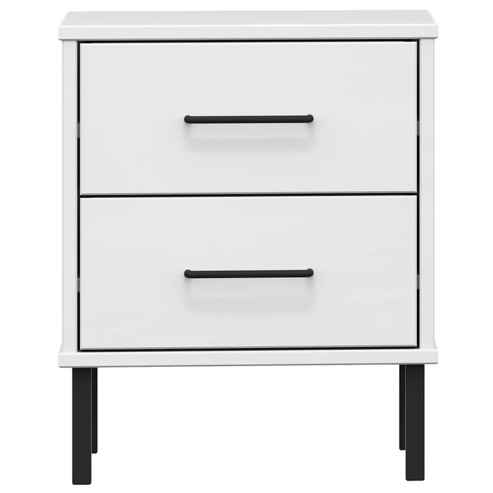 OSLO Solid Pine Wood Bedside Cabinet with Metal Legs in White, 2 Drawers | Stylish & Functional Furniture - Premium  from Home Treasures - Just £76.99! Shop now at Home Treasures