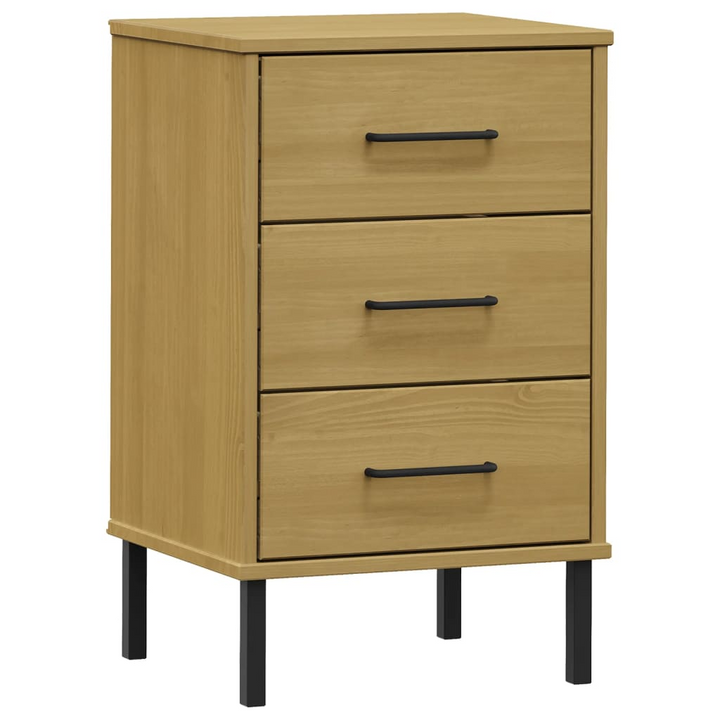 OSLO Bedside Cabinet with Metal Legs - Solid Wood Pine, Brown - 3 Drawer Industrial Nightstand - Premium  from Home Treasures - Just £50.99! Shop now at Home Treasures