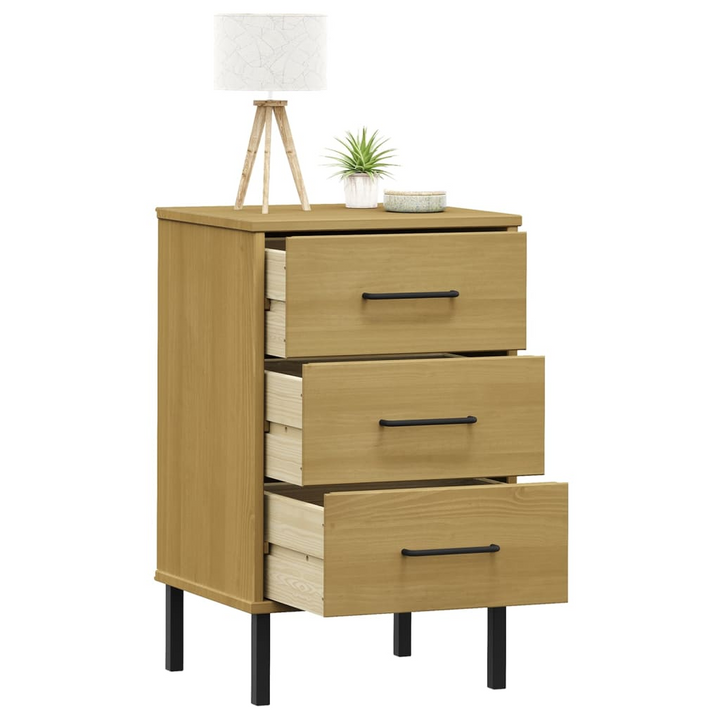 OSLO Bedside Cabinet with Metal Legs - Solid Wood Pine, Brown - 3 Drawer Industrial Nightstand - Premium  from Home Treasures - Just £50.99! Shop now at Home Treasures