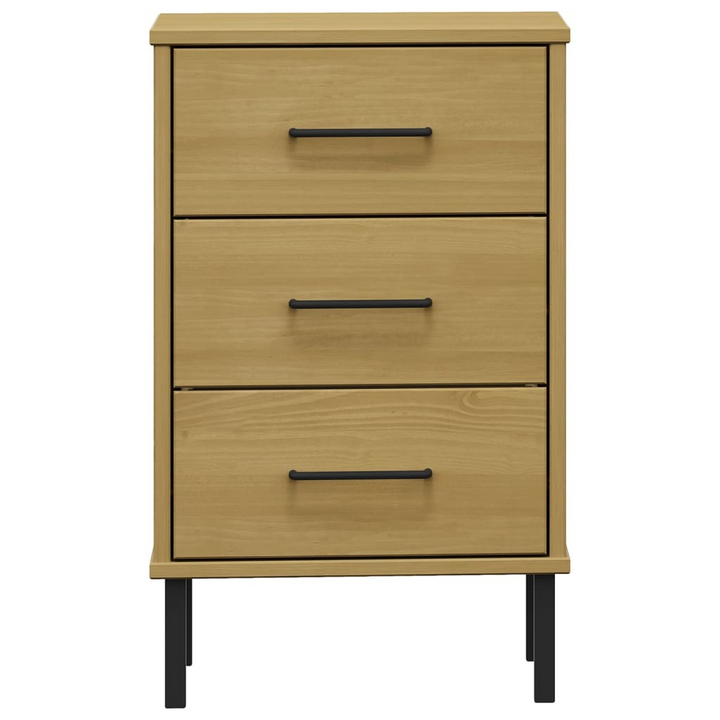 OSLO Bedside Cabinet with Metal Legs - Solid Wood Pine, Brown - 3 Drawer Industrial Nightstand - Premium  from Home Treasures - Just £50.99! Shop now at Home Treasures