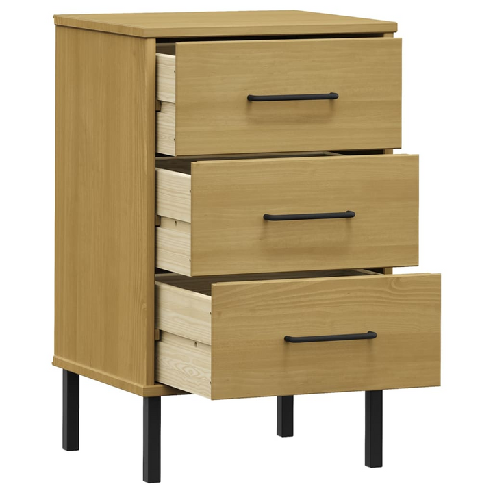 OSLO Bedside Cabinet with Metal Legs - Solid Wood Pine, Brown - 3 Drawer Industrial Nightstand - Premium  from Home Treasures - Just £50.99! Shop now at Home Treasures