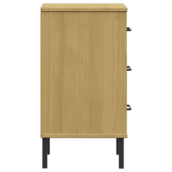 OSLO Bedside Cabinet with Metal Legs - Solid Wood Pine, Brown - 3 Drawer Industrial Nightstand - Premium  from Home Treasures - Just £50.99! Shop now at Home Treasures