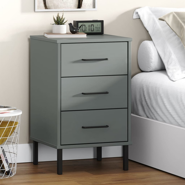 OSLO Grey Solid Wood Bedside Cabinet with Metal Legs - Stylish & Functional Storage Solution - Premium  from Home Treasures - Just £86.99! Shop now at Home Treasures