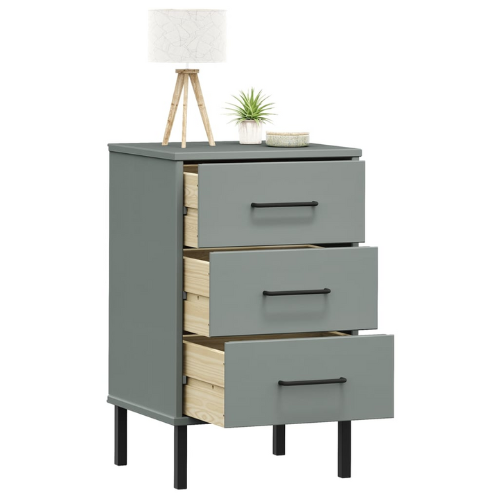 OSLO Grey Solid Wood Bedside Cabinet with Metal Legs - Stylish & Functional Storage Solution - Premium  from Home Treasures - Just £86.99! Shop now at Home Treasures