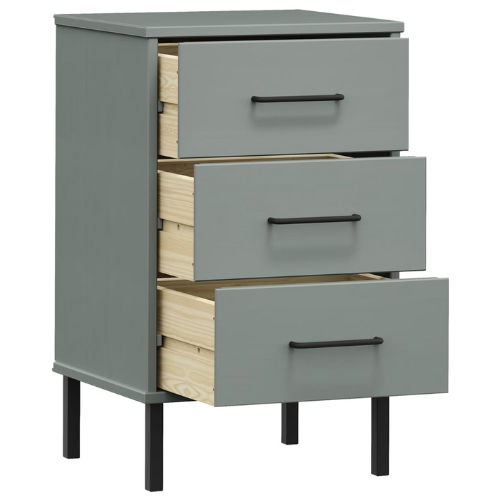 OSLO Grey Solid Wood Bedside Cabinet with Metal Legs - Stylish & Functional Storage Solution - Premium  from Home Treasures - Just £86.99! Shop now at Home Treasures