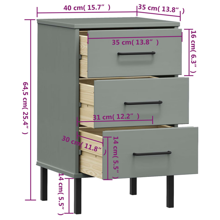 OSLO Grey Solid Wood Bedside Cabinet with Metal Legs - Stylish & Functional Storage Solution - Premium  from Home Treasures - Just £86.99! Shop now at Home Treasures