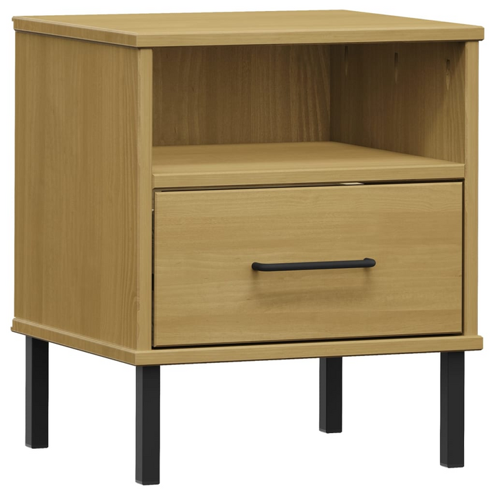 OSLO Bedside Cabinet - Solid Pine Wood, Metal Legs - Industrial Brown Nightstand - Premium  from Home Treasures - Just £56.99! Shop now at Home Treasures