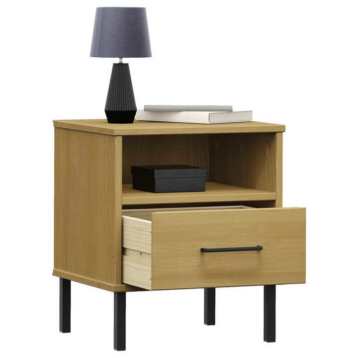 OSLO Bedside Cabinet - Solid Pine Wood, Metal Legs - Industrial Brown Nightstand - Premium  from Home Treasures - Just £56.99! Shop now at Home Treasures