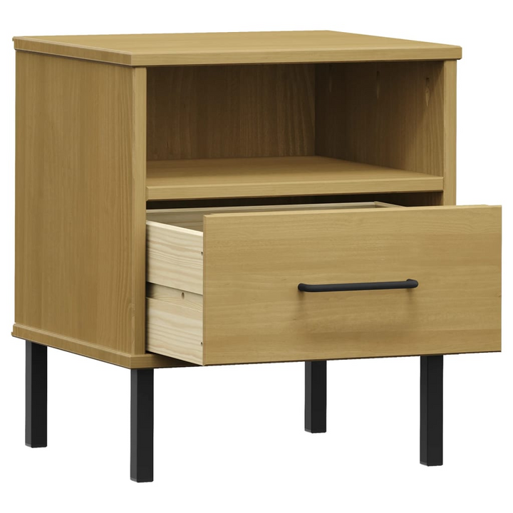 OSLO Bedside Cabinet - Solid Pine Wood, Metal Legs - Industrial Brown Nightstand - Premium  from Home Treasures - Just £56.99! Shop now at Home Treasures