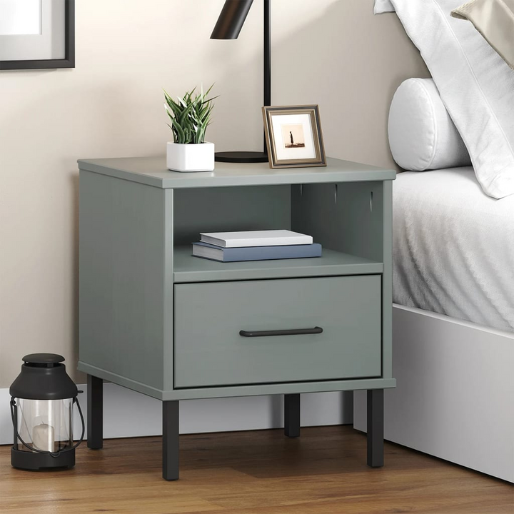 OSLO Industrial Bedside Cabinet with Metal Legs in Grey | Solid Pine Wood - Stylish & Durable - Premium  from Home Treasures - Just £60.99! Shop now at Home Treasures