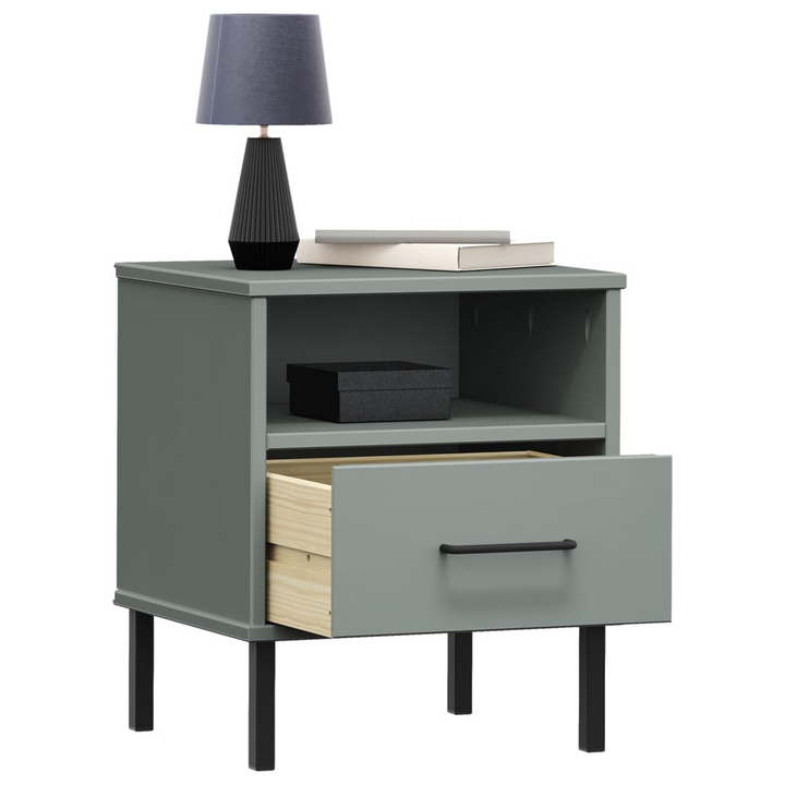 OSLO Industrial Bedside Cabinet with Metal Legs in Grey | Solid Pine Wood - Stylish & Durable - Premium  from Home Treasures - Just £60.99! Shop now at Home Treasures