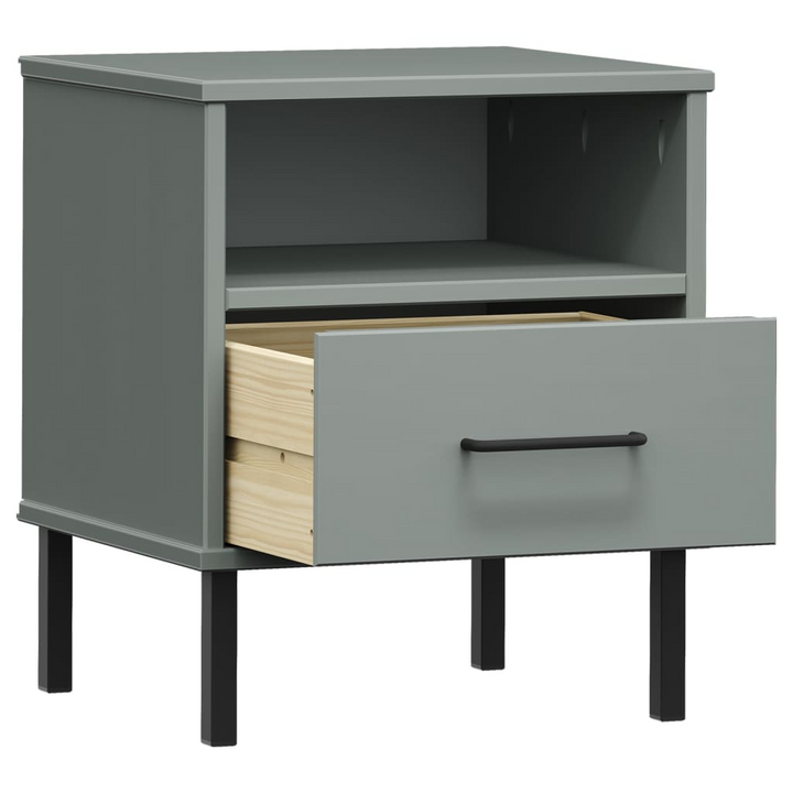 OSLO Industrial Bedside Cabinet with Metal Legs in Grey | Solid Pine Wood - Stylish & Durable - Premium  from Home Treasures - Just £60.99! Shop now at Home Treasures