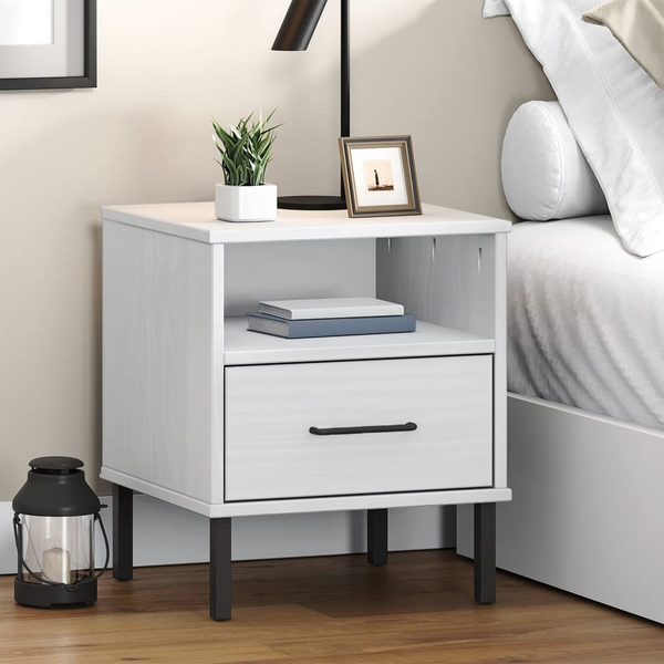 OSLO Bedside Cabinet with Metal Legs - White Solid Pine Wood Nightstand | Modern & Functional - Premium  from Home Treasures - Just £54.99! Shop now at Home Treasures