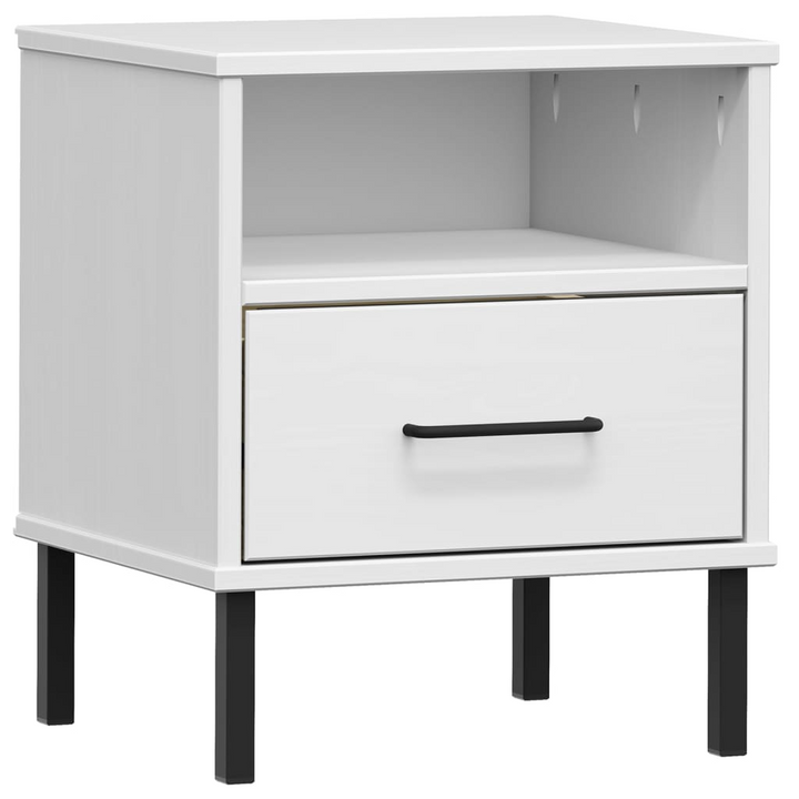 OSLO Bedside Cabinet with Metal Legs - White Solid Pine Wood Nightstand | Modern & Functional - Premium  from Home Treasures - Just £54.99! Shop now at Home Treasures