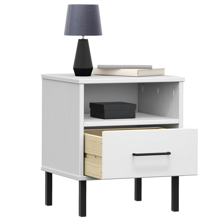 OSLO Bedside Cabinet with Metal Legs - White Solid Pine Wood Nightstand | Modern & Functional - Premium  from Home Treasures - Just £54.99! Shop now at Home Treasures